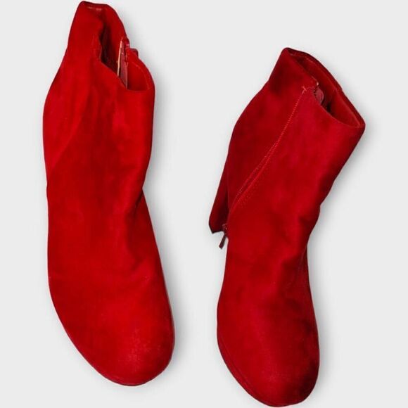 Dream Pairs Womens Boots Sz 9.5‎ Sianna Red Suede Heels Block Zip Chunky Ankle - Picture 1 of 9